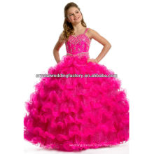 El vestido de bola rebordeado lujoso rizó la falda rebordeó los vestidos largos del desfile de las muchachas del color de rosa caliente / de la manzana verde CWFaf5279